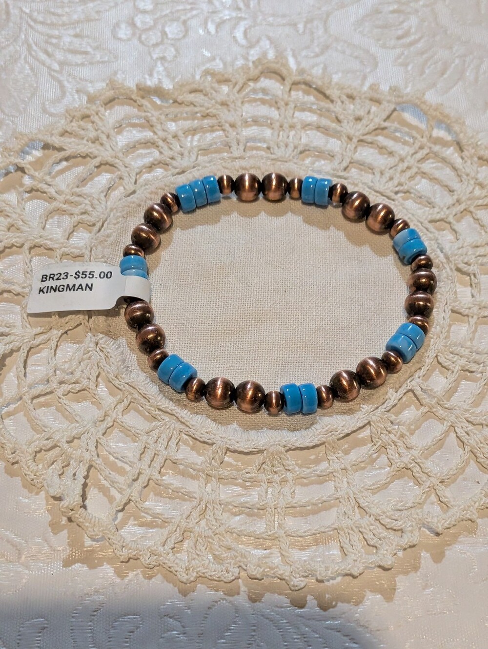 Kingman Turquoise and Pure Copper Beaded Stretch Bracelet